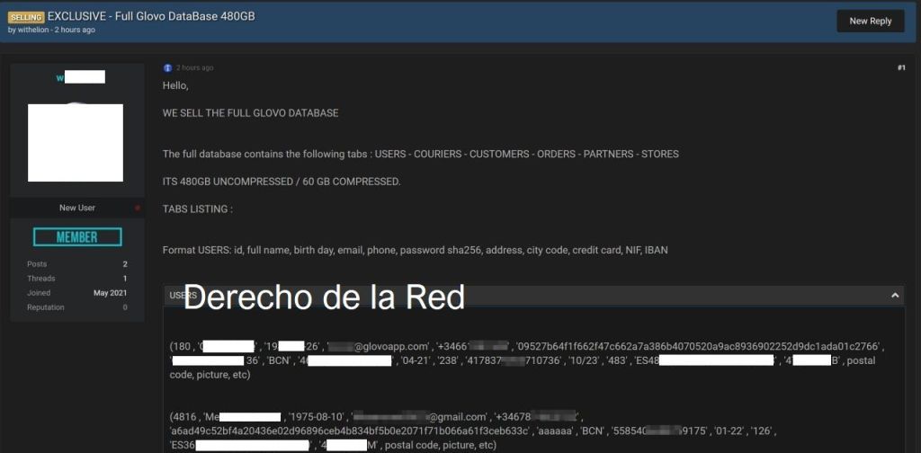 base de datos de Glovo