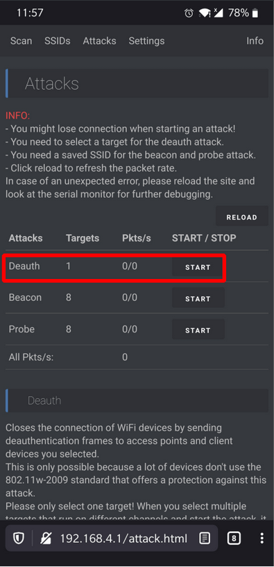 Figura 15: Página de ataques