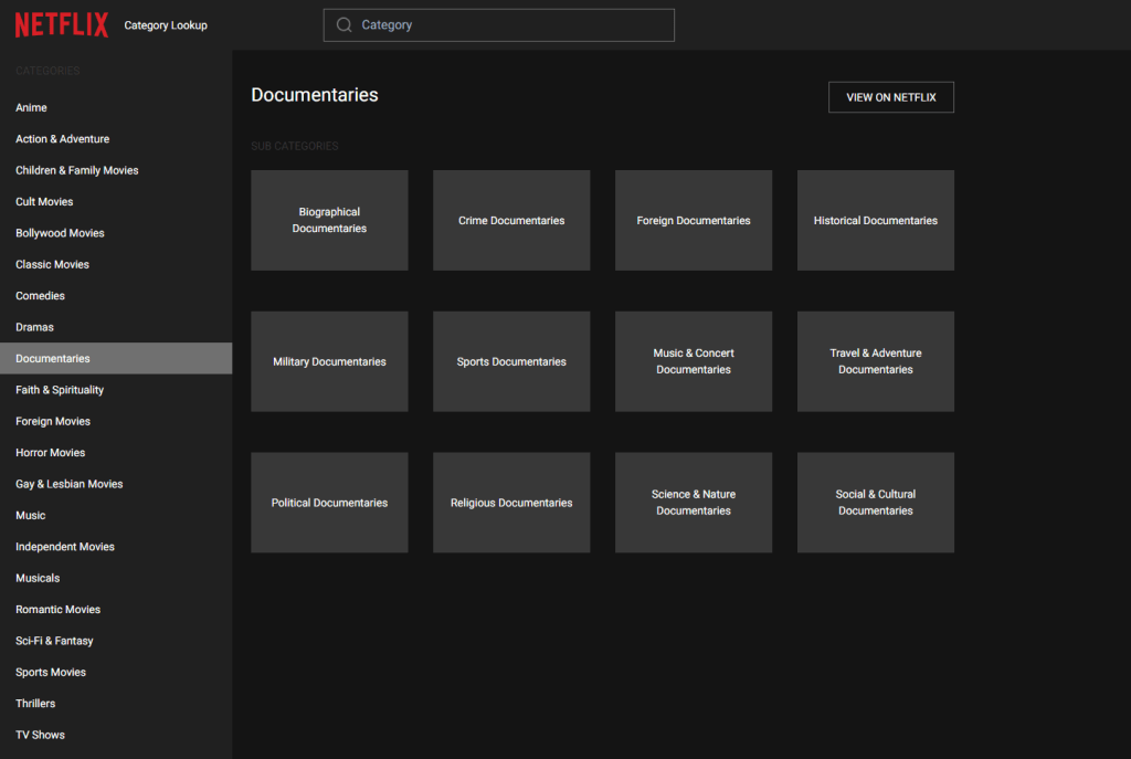 menú oculto de Netflix